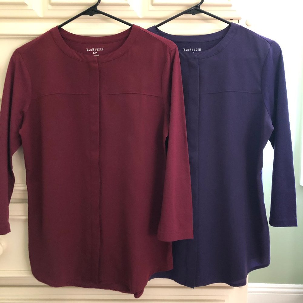 Set of 2 Van Heusen Women 3/4-Sleeve Mixed-Media Blouses